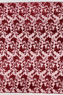 Butterflies Swirl Design - Burgundy -  Metallic Sequins Butterflies on Lace Fabric By Yard