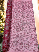 Floral Silver Bead Fabric - Burgundy - Beaded Flower Design with Sequins on Lace Mesh by Yard