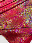 Burgundy Iridescent Illusion Anaconda Foil Printed On Stretch Velvet - Sold By The Yard