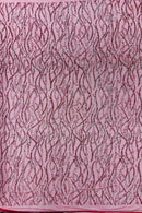 Beaded Wavy Fabric Design - Burgundy - Bead and Sequins Wavy Lace Fabric By Yard