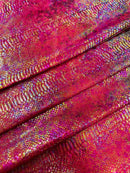 Burgundy Iridescent Illusion Anaconda Foil Printed On Stretch Velvet - Sold By The Yard