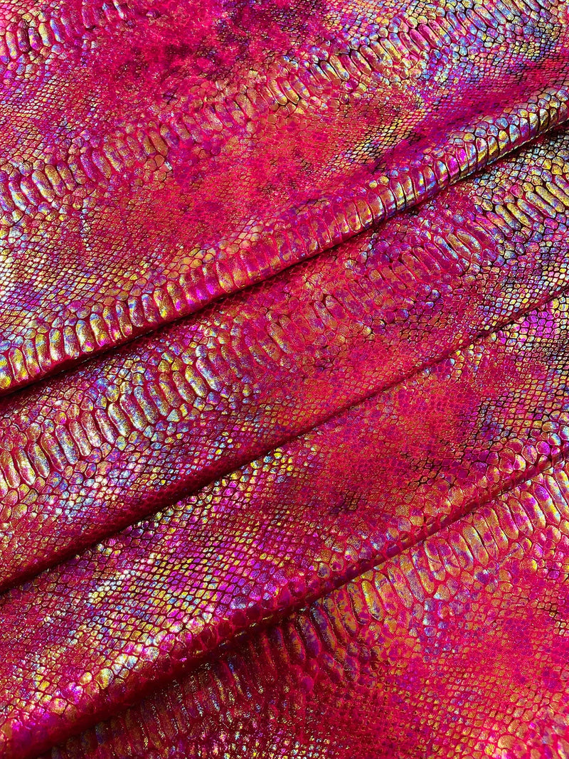 Burgundy Iridescent Illusion Anaconda Foil Printed On Stretch Velvet - Sold By The Yard