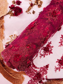 3D Floral Sequins Design - Burgundy - Embroidered Floral Lace Fabric With Sequins / Pearls By Yard