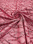 Beaded Wavy Fabric Design - Burgundy - Bead and Sequins Wavy Lace Fabric By Yard