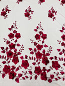3D Orquidia Floral Lace - Burgundy - Beautiful Orchid Flower Fabric on Mesh by Yard