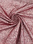 Beaded Mesh 3D Fabric - Burgundy - Beaded Lace Mesh Fabric Embroidered with Small Sequins Sold By Yard
