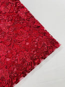 Butterflies Swirl Design - Burgundy -  Metallic Sequins Butterflies on Lace Fabric By Yard