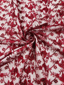 Metallic Floral Butterfly Fabric - Burgundy - Embroidered Floral Butterfly Design Mesh Fabric by Yard