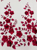 3D Orquidia Floral Lace - Burgundy - Beautiful Orchid Flower Fabric on Mesh by Yard