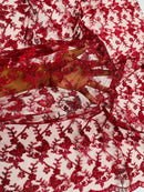 Metallic Floral Butterfly Fabric - Burgundy - Embroidered Floral Butterfly Design Mesh Fabric by Yard