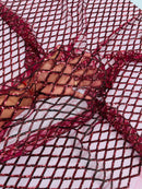 Diamond Net Sequins Fabric - Burgundy - Geometric Diamond Net Design on Mesh Lace Fabric By Yard