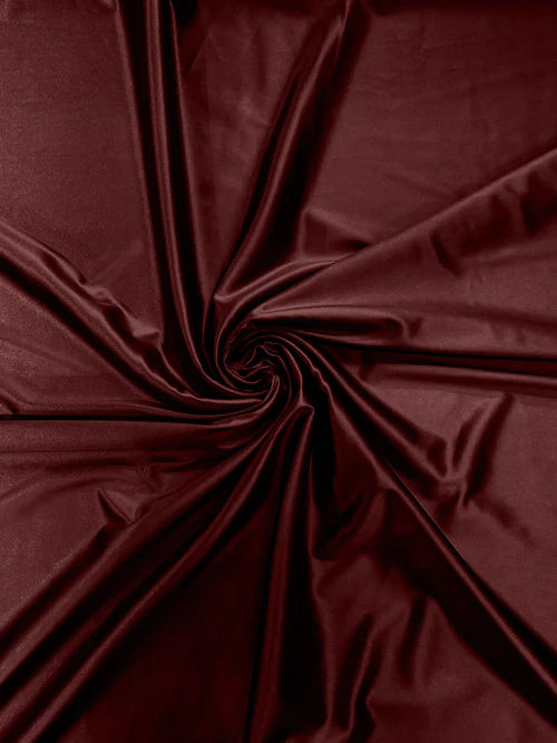 60" Shiny Heavy Satin Fabric - Burgundy - Stretch Satin Shiny Heavy Fabric Sold By Yard