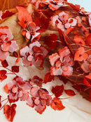 3D Orquidia Floral Lace - Burnt Orange - Beautiful Orchid Flower Fabric on Mesh by Yard