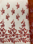 3D Orquidia Floral Lace - Burnt Orange - Beautiful Orchid Flower Fabric on Mesh by Yard