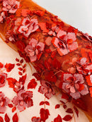 3D Orquidia Floral Lace - Burnt Orange - Beautiful Orchid Flower Fabric on Mesh by Yard