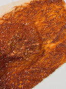 Beaded Embroidered Fabric - Burnt Orange - Embroidered Heart and Feather Pattern Fabric Sold By Yard