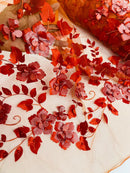 3D Orquidia Floral Lace - Burnt Orange - Beautiful Orchid Flower Fabric on Mesh by Yard