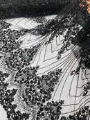 Black Luxury Beaded Fabric By The Yard, Luxury Geometric Design Beads and Sequins Mesh