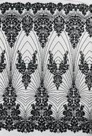 Black Luxury Beaded Fabric By The Yard, Luxury Geometric Design Beads and Sequins Mesh