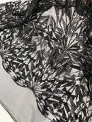 Black Beaded Fabric By The Yard, Luxury Geometric Design Beads and Sequins