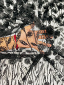 Black Beaded Fabric 3D Floral Butterfly Fabric by the Yard, Luxury Butterfly Mesh