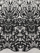 Black Beaded Fabric By The Yard, Luxury Geometric Design Beads and Sequins