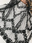 Black Beaded Geometric Pattern Beaded Fabric by the yard, Embroidery Beaded Lace Fabric (Copy) (Copy) (Copy)