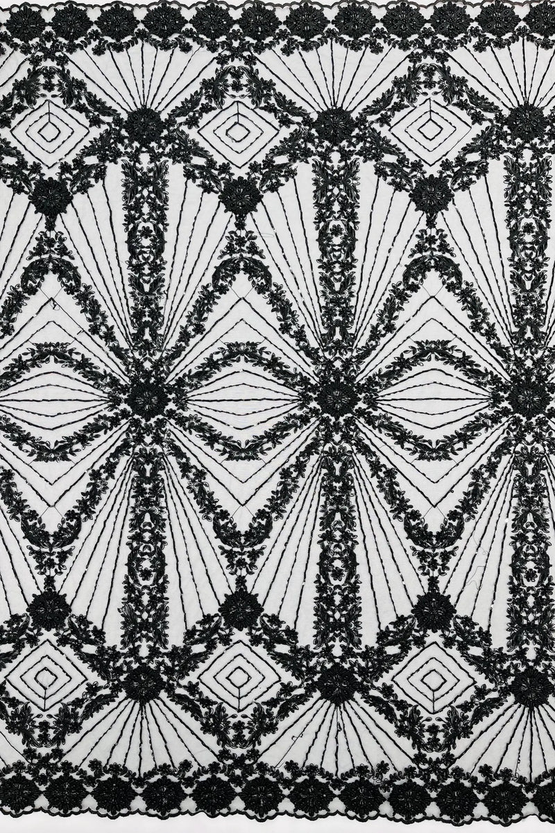Black Beaded Geometric Pattern Beaded Fabric by the yard, Embroidery Beaded Lace Fabric (Copy) (Copy) (Copy)