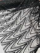 Black Luxury Beaded Pattern Fabric by the yard, Embroidery Beaded Lace Fabric