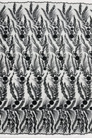 Black Floral Design Beads & Sequins, Lace Beaded Floral & Leaf Embroidered Lace