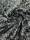 Black Silver Glitter Snake Design Shattered Glass Nylon Spandex Fabric By Yard, Snake Flocking Hologram, Glitter Snake Nylon Spandex