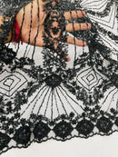 Black Beaded Geometric Pattern Beaded Fabric by the yard, Embroidery Beaded Lace Fabric (Copy) (Copy) (Copy)
