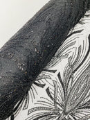 Black Embroidery Beaded Fabric by Yard, Sequin on a Mesh with Floral Lace