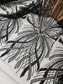 Black Embroidery Beaded Fabric by Yard, Sequin on a Mesh with Floral Lace