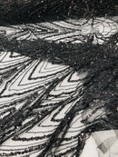 Black Luxury Beaded Pattern Fabric by the yard, Embroidery Beaded Lace Fabric