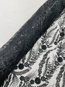 Black Floral Design Beads & Sequins, Lace Beaded Floral & Leaf Embroidered Lace