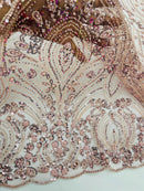 Blush Fashion Design Beads and Sequins, Luxury Beaded Fabric Embroidered on a Mesh Lace,Wedding,Bridal,Dress Sold By The Yard