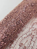 Blush Fashion Design Beads and Sequins, Luxury Beaded Fabric Embroidered on a Mesh Lace,Wedding,Bridal,Dress Sold By The Yard