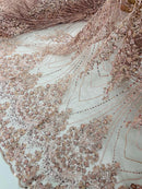 Blush Luxury Beaded Fabric By The Yard, Luxury Geometric Design Beads and Sequins Mesh