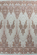 Blush Luxury Beaded Fabric By The Yard, Luxury Geometric Design Beads and Sequins Mesh