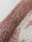 Blush Luxury Beaded Fabric By The Yard, Luxury Geometric Design Beads and Sequins Mesh