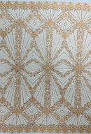 Blush Beaded Geometric Pattern Beaded Fabric by the yard, Embroidery Beaded Lace Fabric