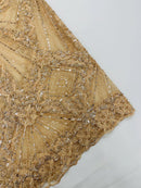 Blush Beaded Geometric Pattern Beaded Fabric by the yard, Embroidery Beaded Lace Fabric