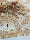 Blush Beaded Geometric Pattern Beaded Fabric by the yard, Embroidery Beaded Lace Fabric