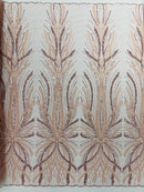 Blush Embroidery Beaded Fabric by Yard, Sequin on a Mesh with Floral Lace