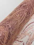 Blush Embroidery Beaded Fabric by Yard, Sequin on a Mesh with Floral Lace