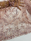 Blush Fashion Design Beads and Sequins, Luxury Beaded Fabric Embroidered on a Mesh Lace,Wedding,Bridal,Dress Sold By The Yard