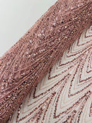 Blush Luxury Beaded Pattern Fabric by the yard, Embroidery Beaded Lace Fabric