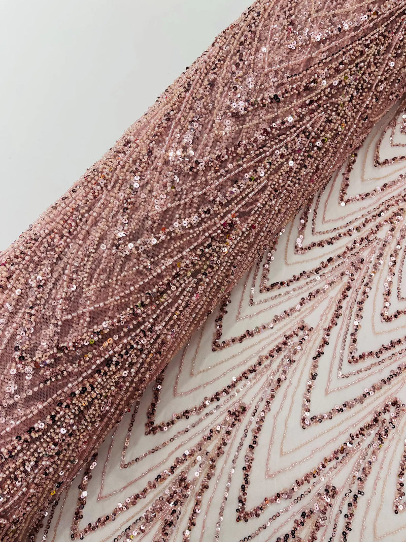 Blush Luxury Beaded Pattern Fabric by the yard, Embroidery Beaded Lace