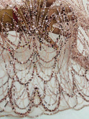 Blush Luxury Beaded Pattern Fabric by the yard, Embroidery Beaded Lace Fabric